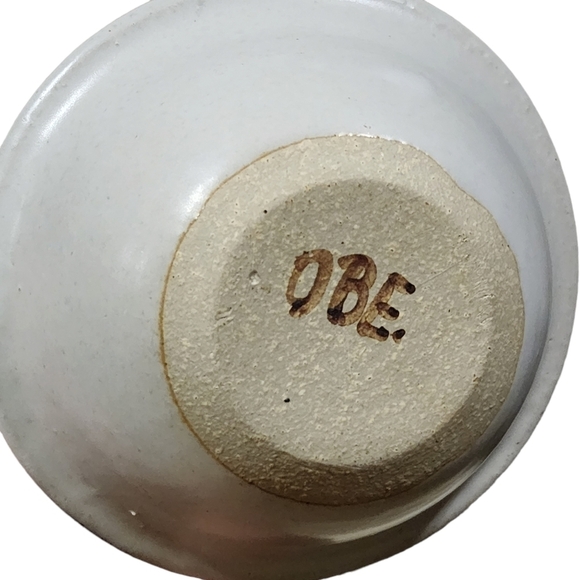 Vtg OBE signed studio pottery finger bowl blue floral - Picture 9 of 11